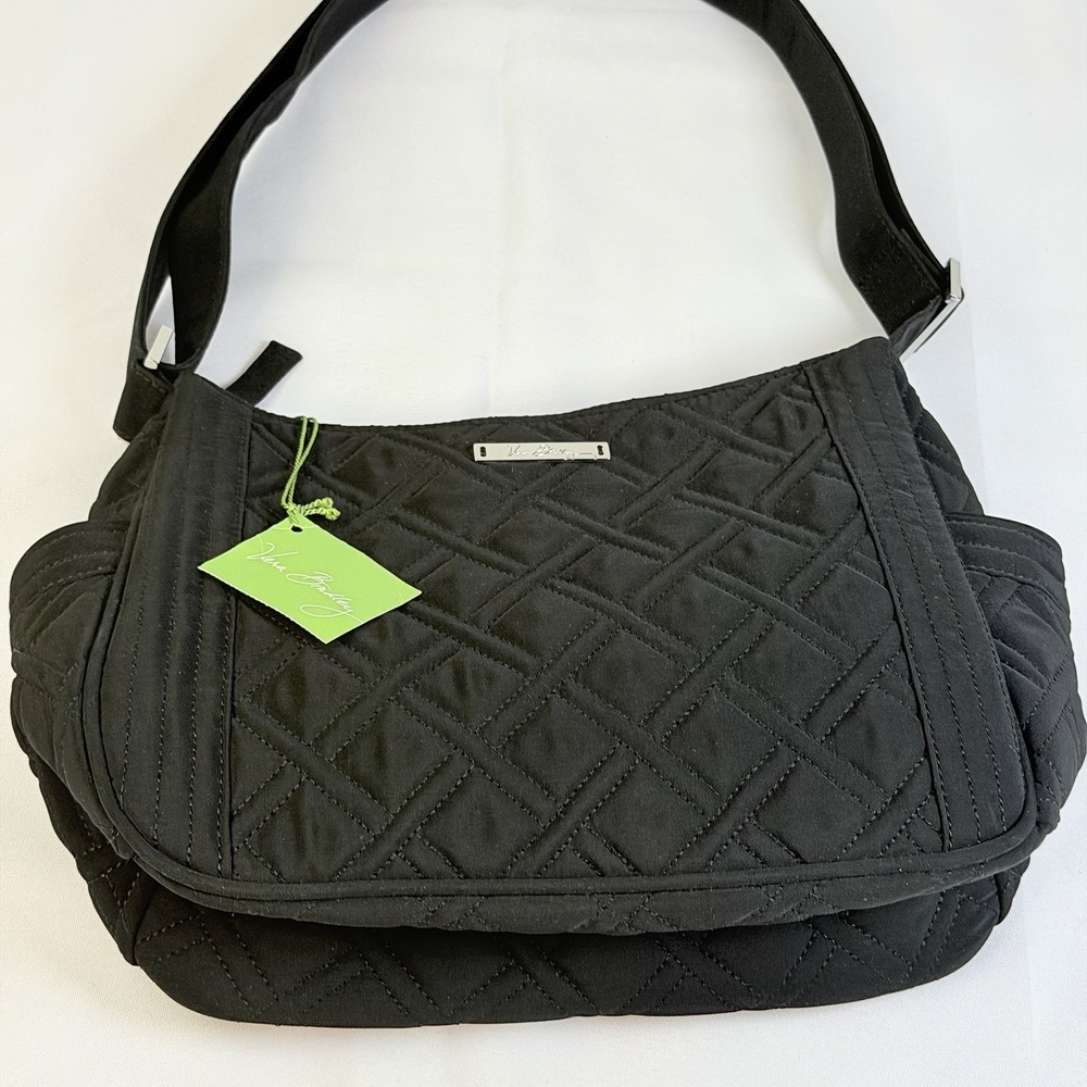 Vera Bradley "On The Go" Crossbody Hobo Bag Classic Black Microfiber Zipper New - Picture 3 of 12